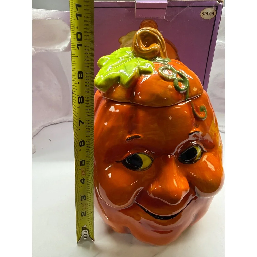 Vintage Halloween Ceramic Pumpkin Cookie Jar SmilingJack O Lantern Orange Glossy